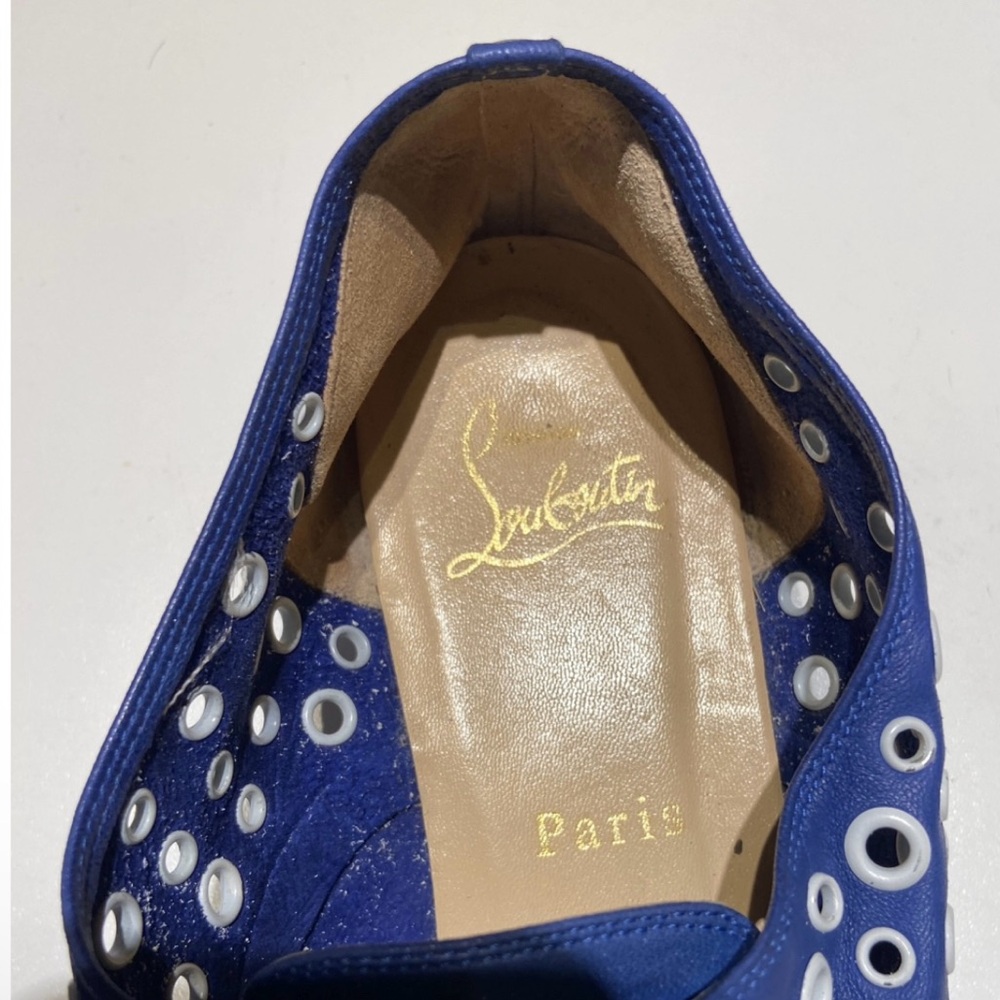 Christian Louboutin Leather Lace Up 38.5 // 8 Blue White - Picture 2 of 13